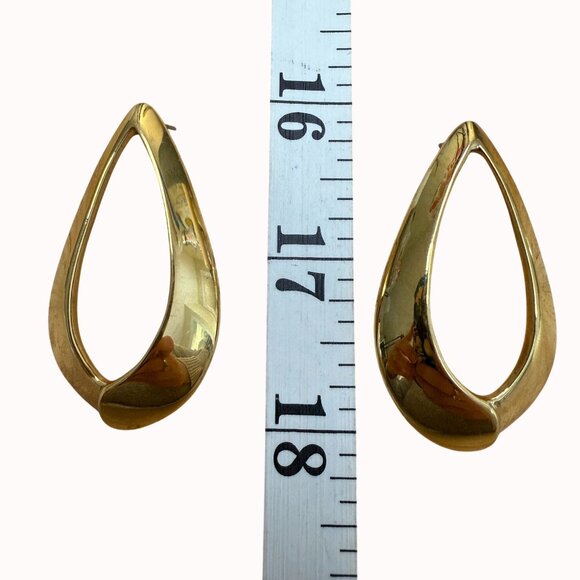 Vintage Napier Gold-Tone Open Teardrop Pierced Earrings 2.5" Long Jewelry 1980s - Picture 5 of 9